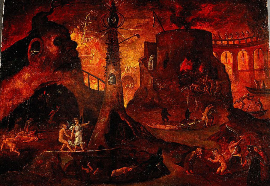 Fig. 3 - Hell as a Fiery Cavern Where Demons Torment People